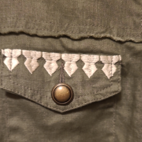 INC International Concept Army Green Linen Embellished Utility Jacket - Picture 4 of 10